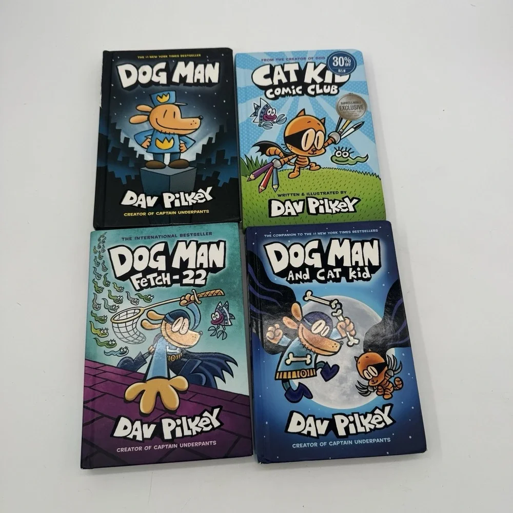 Dav Pilkey Dog Man Hardcover Book Lot 4 Cat Kid Comic Club‎ Fetch-22 EUC